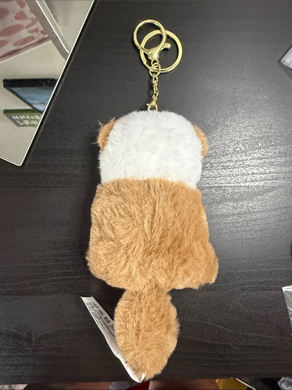 Plush Brown & White Otter Keychain with Fish